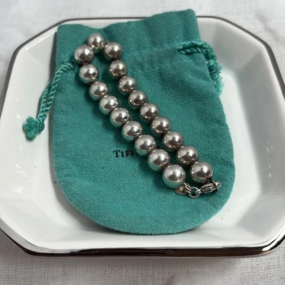 Tiffany - Authentic Sterling Silver 10mm Ball Bead Chain Bracelet with Pouch
